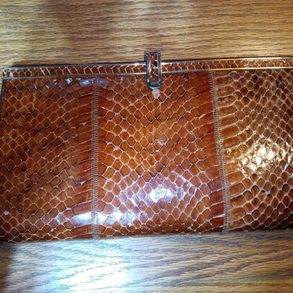 Genuine Snakeskin brown clutch